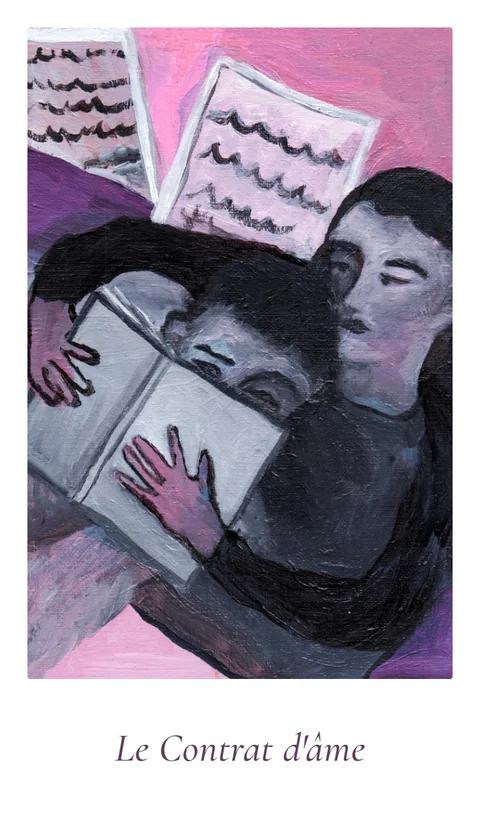 Le Contrat d’âme, carte de La Petite Pythie, l’oracle de l’amour peint à la main par Elena Wolska