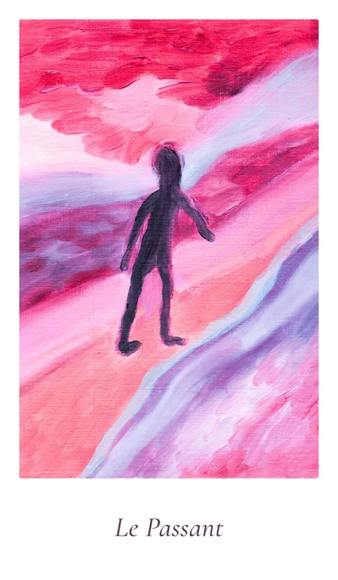 Le Passant, carte de La Petite Pythie, l’oracle de l’amour peint à la main par Elena Wolska